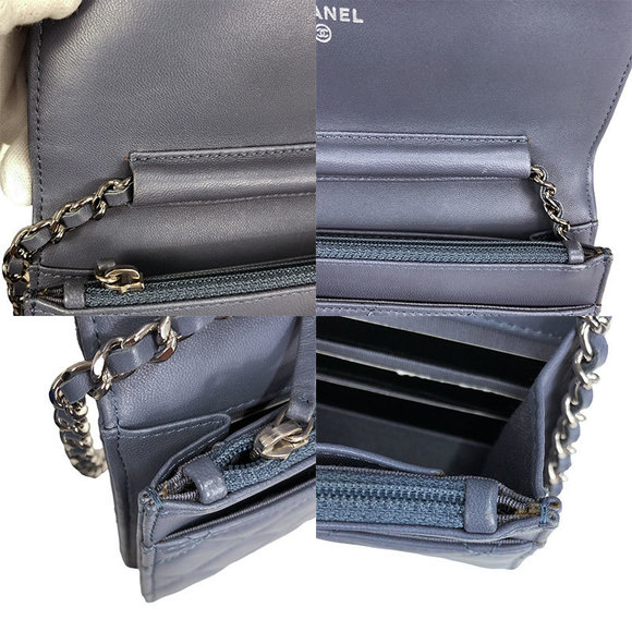 Chanel Matelasse Chain Wallet Silver Hardware Shoulder Bag Blue - Picture 9 of 9